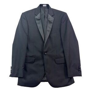 Jos A Bank 40L black tuxedo jacket blazer traveler tailored fit wool satin tux